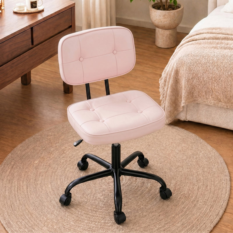 Chaise de bureau sans accoudoirs, petite chaise de bureau réglable en cuir de polyuréthane, chaise de travail ergonomique avec roulettes pivotantes à 360 °