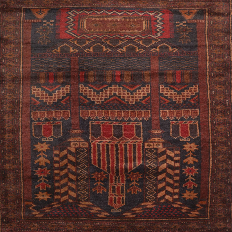 Tapis traditionnel rouge / brun, Carré 7 pi