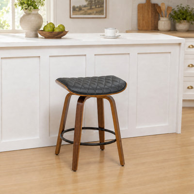 Gerald Faux Leather Wood Swivel Bar Stools