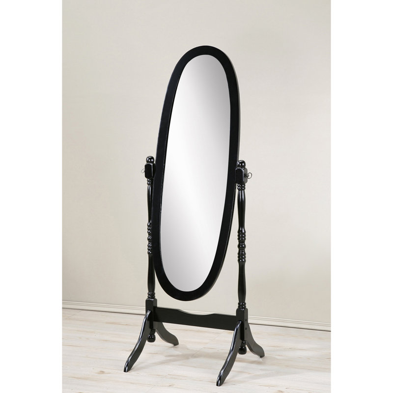 Black Wood Floor Mirror - Traditional Queen Style Tiltable Ornamental
