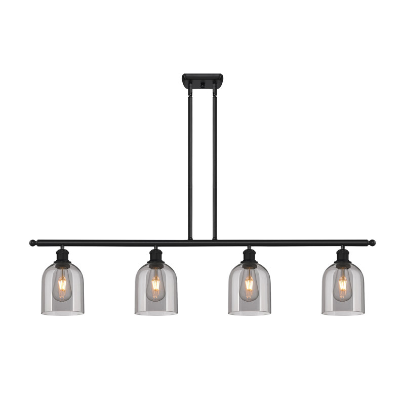 Luminaire suspendu pour îlot de cuisine 4 lumières Odaniel, Gris fumée clair, Noir mat