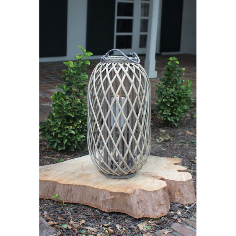 Kalalou Grey Willow Lantern with Glass 23.4" H Medium, 23.4" H x 7.02" W x 7.02" D