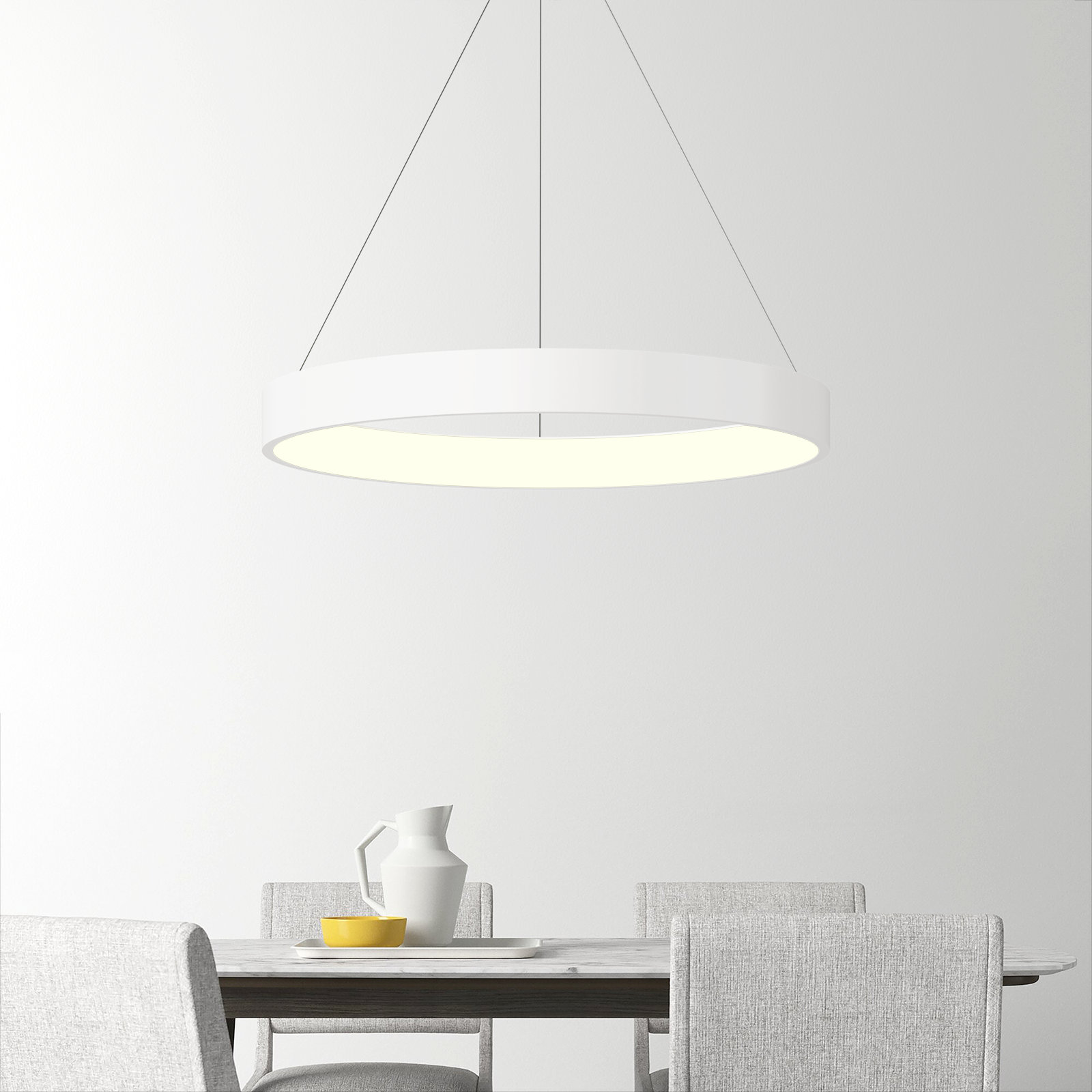 Romain Single Light Acrylic Dimmable LED Pendant, White, 4" H x 43" W x 43" D