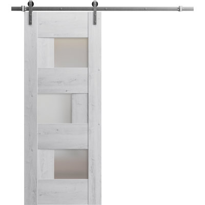 Sete Sturdy Barn Door With Frosted Glass 6.6FT Rail Hangers Heavy Hardware Set Solid Panel Interior Doors