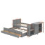 Lit plateforme simple en bois multifonctionnel avec bureau et tablette de rangement au bout du lit, lit gigogne intégré et 3 tiroirs-1331284401
