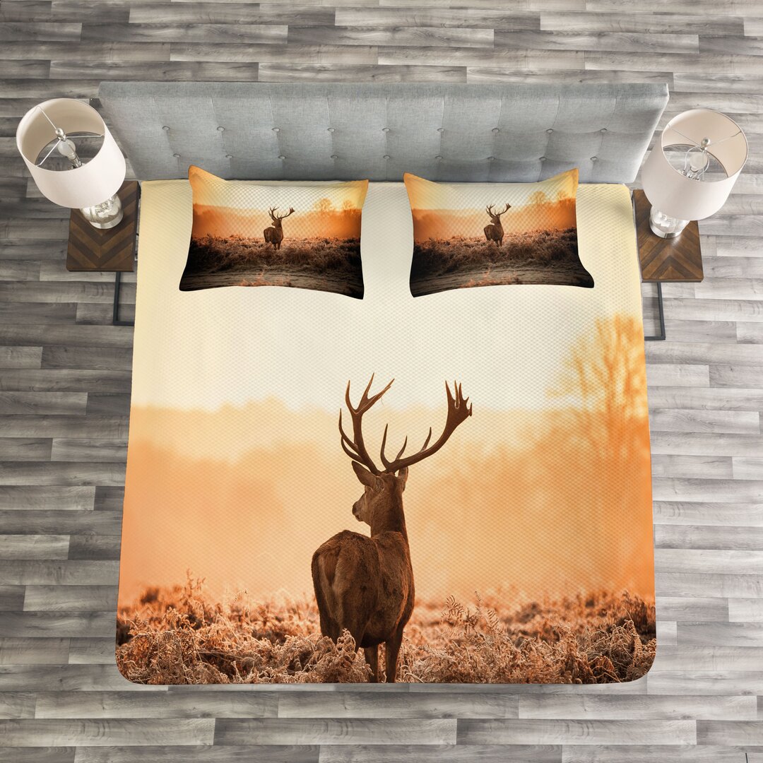 Gestepptes Bettdecken-Set, Deer Morning Sun, Jagd, Orange Braun