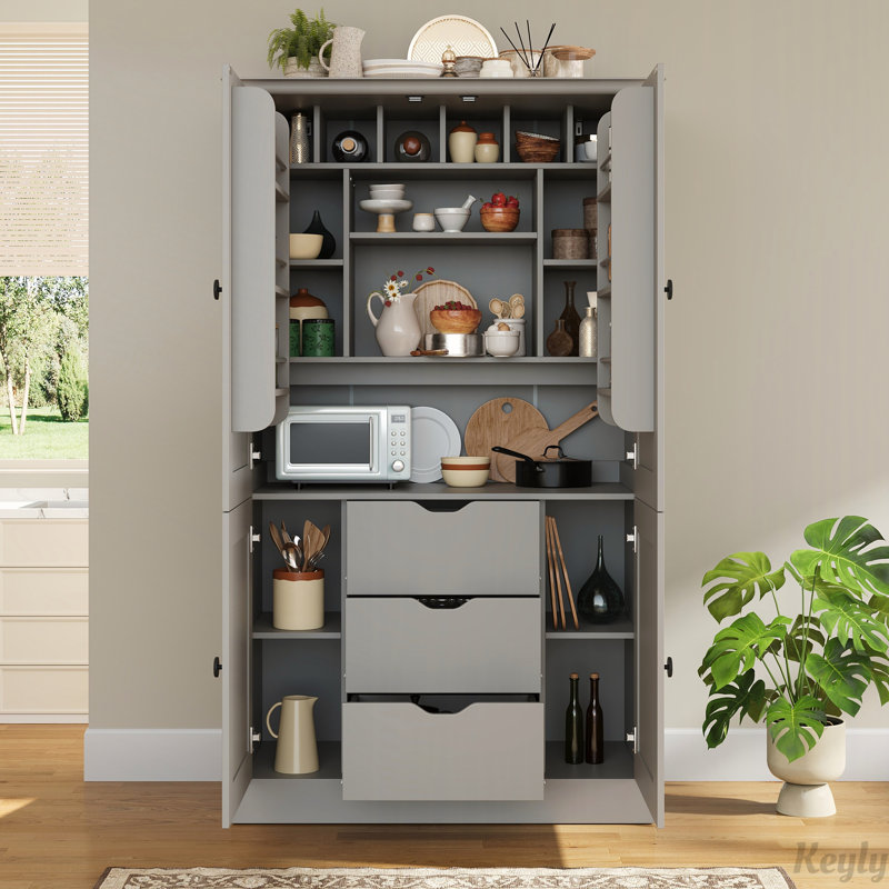 Armoire autoportante de 70,9 po de hauteur avec poste de travail et support à vin, Grey