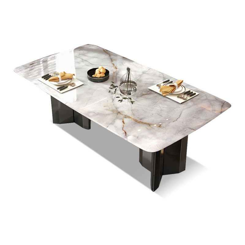 Pierre de cristal blanche rectangulaire de couleur blanche avec table de salle à manger / cuisine en acier inoxydable