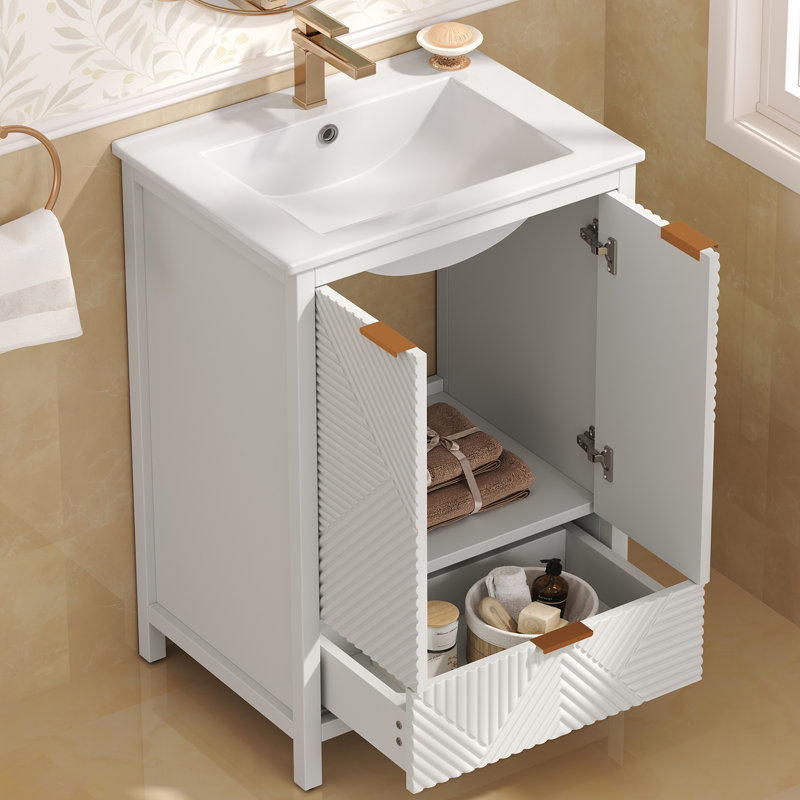 Meuble-lavabo de 24 po de largeur avec lavabo, tiroirs et charnières à fermeture en douceur, Blanc