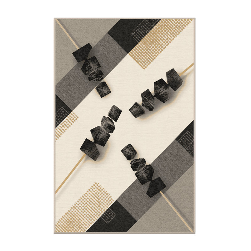 Machine Washable Higgins Satay Skewers Global Inspired Geometric Rug in Beige – Beige Binding, 6x9