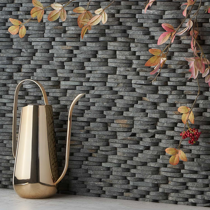 Nature Stacked Pram Gray Pebble Mosaic Tile, Sumatra Blend Multicolor