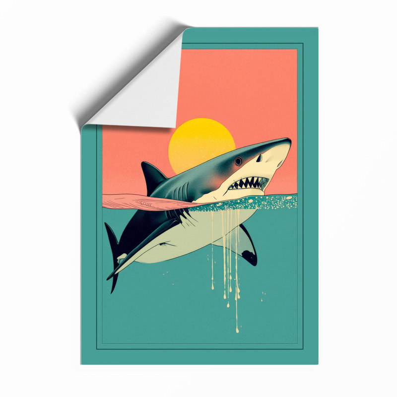 Shark At Sunrise Art Deco - Print, Unframed, A4 - 29.7 x 21.0 cm