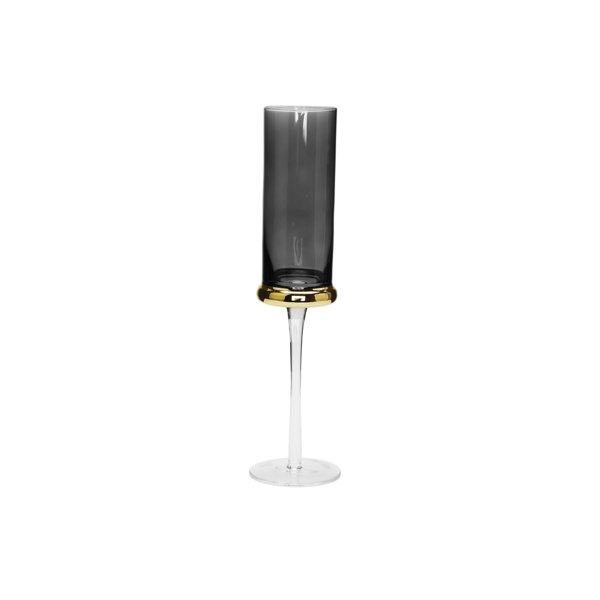 Milpitas Stemmed Champagne 8 oz. Glass Flute (Set of 4) Everly Quinn Color: Black/Gold