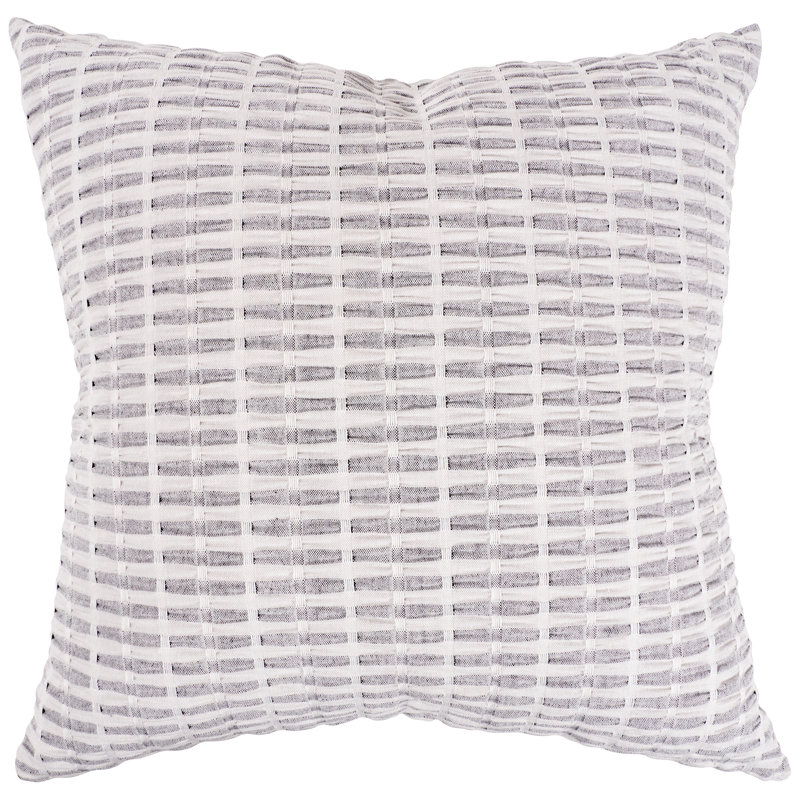  Coussin décoratif plissé avec plumes, 20 po x 20 po, Gris / blanc