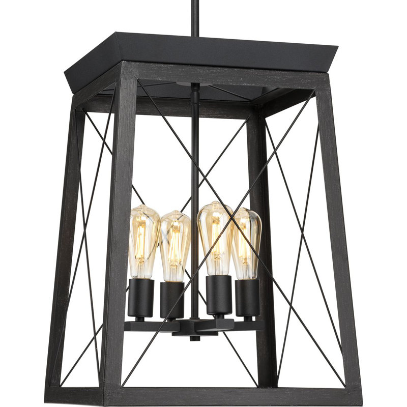 Lustre rectangulaire à 4 lumières Jamii-Leigh, Noir texturé