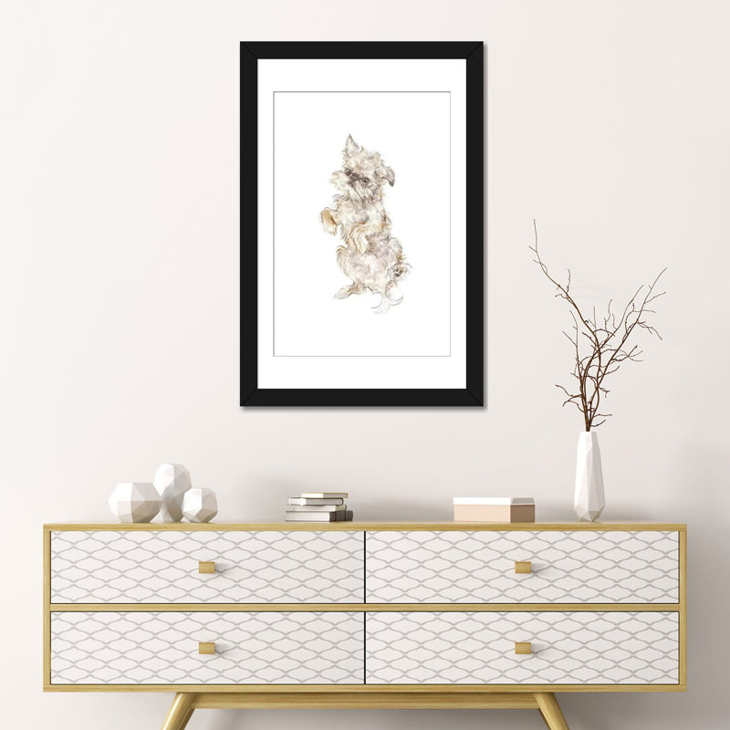 Brussels Griffon - reproduction sur toile tendue, H 24 po x l 16 po x P 1 po, Papier d'art encadré noir, Blanc
