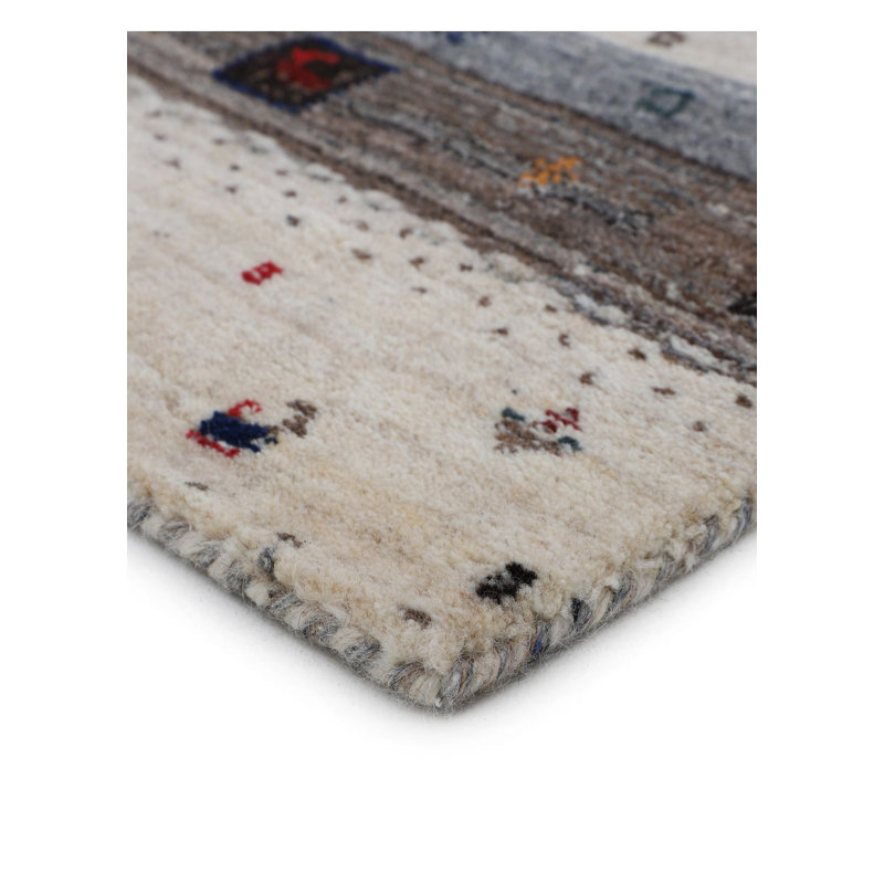 Gabbeh Vida Handwoven Wool Beige Rug, Runner 75cm x 200cm