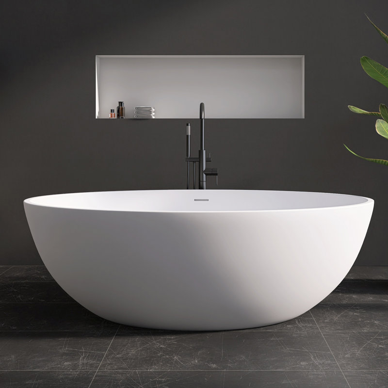 Forma 67'' Wide Freestanding Tub Solid Surface Deep Freestanding Soaking Bathtub, Matte White