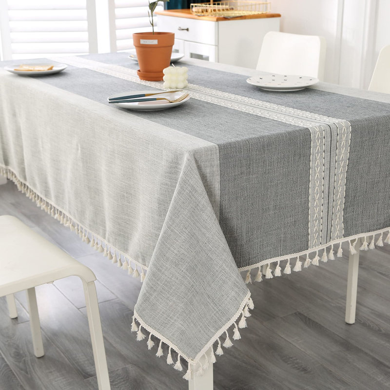 Heracleitus Geometric Tablecloth, 102" x 55", Gray