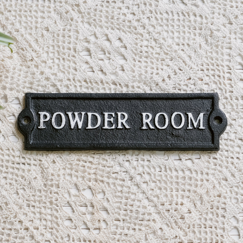 Cast Iron Powder Room Door Sign, Black/White Text