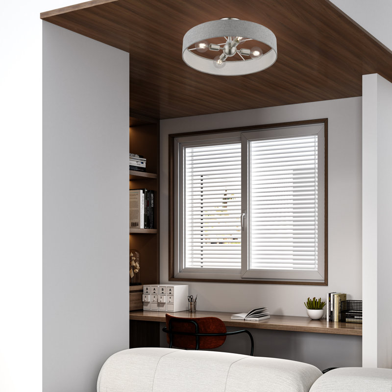 Plafonnier semi-encastré 4 lumières Yendy, Nickel brossé / blanc brillant
