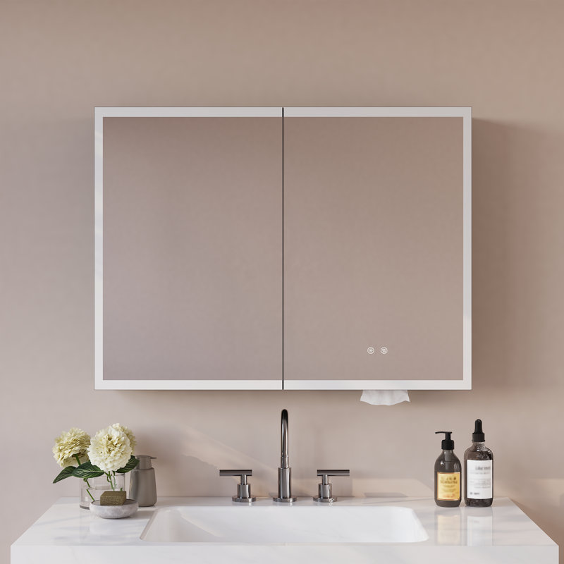 Deervalley 80Cm Led Mirror Cabinet With Lights, Illuminated Bathroom Storage Cabinet, Dimmable Backlit Vanity Mirror, Anti-Fog