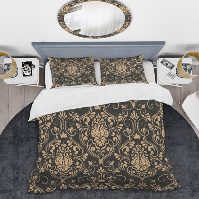 Gold And Brown Damask Damask Duvet Cover