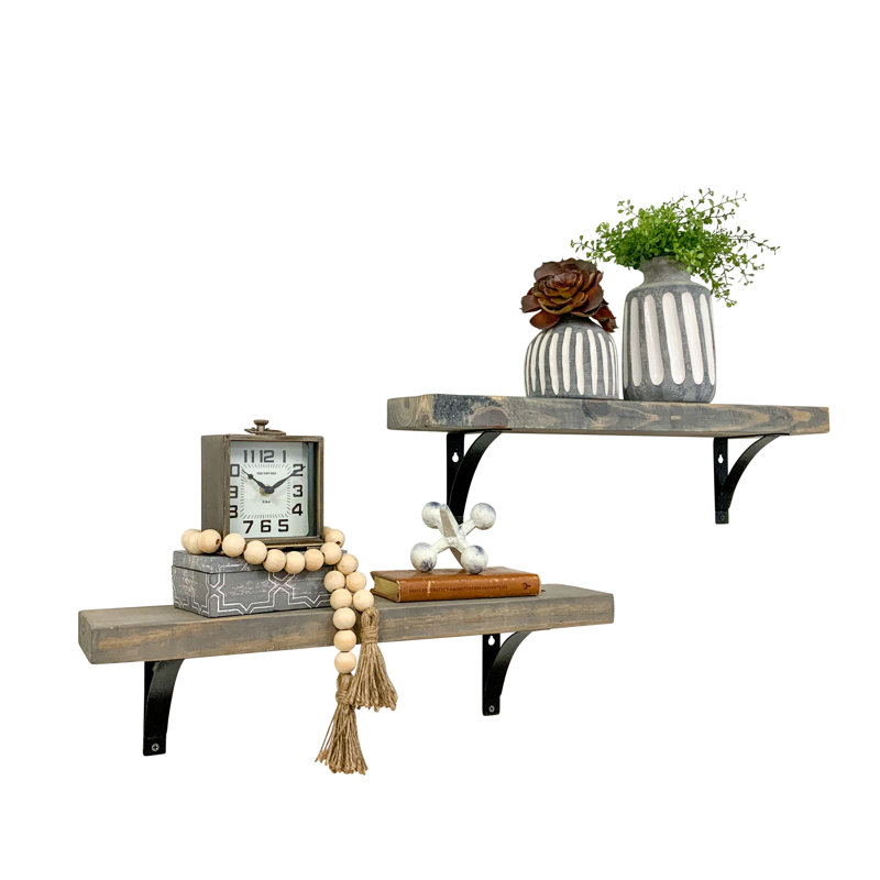 2 Piece Pine Accent Shelf, 7" H x 24" W x 5.5" D, Walnut