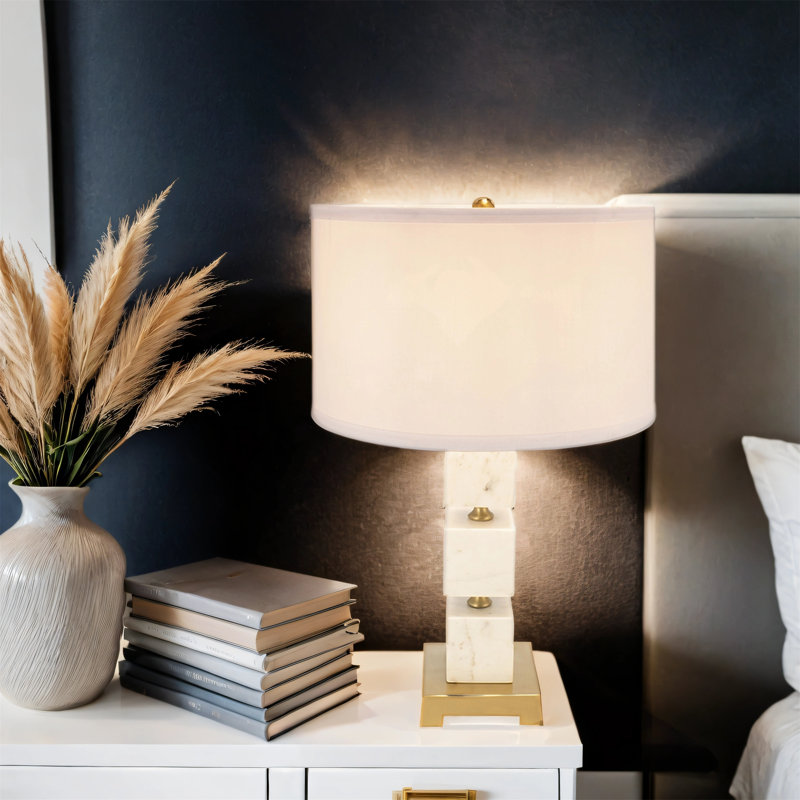 D16x26.5" White Marble Cube Table Lamp