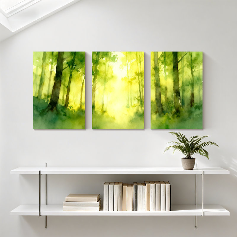 «Winter forest forest trees nature», ensemble de 3 reproductions d'art sur toile, H 30 po x l 60 po