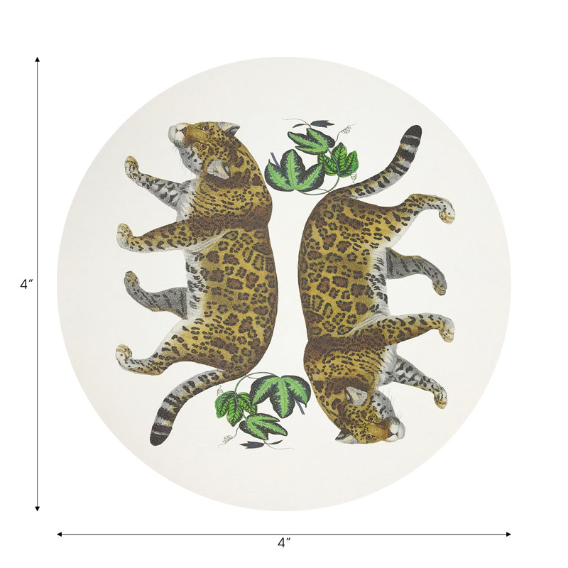 Sous-verres ronds en cuir vegan blanc Leopard, Blanc