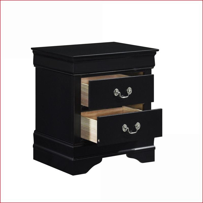 Classic Louis Philippe Black Wood 2-Drawer Nightstand, Black
