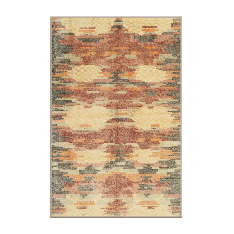 Tapis contemporain orange / jaune, Rectangle 5 pi x 8 pi