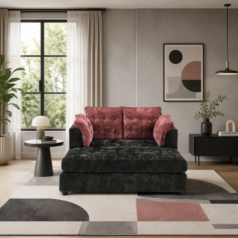 Canapé moderne avec méridienne, canapé-lit en chenille 2 places 54,7 po avec accoudoirs et coussins capitonnés pour le salon