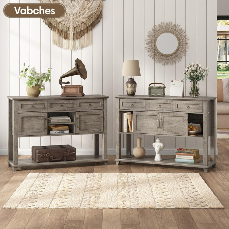 47" Farmhouse Console Table With Storage And 3 Drawers, Gray
