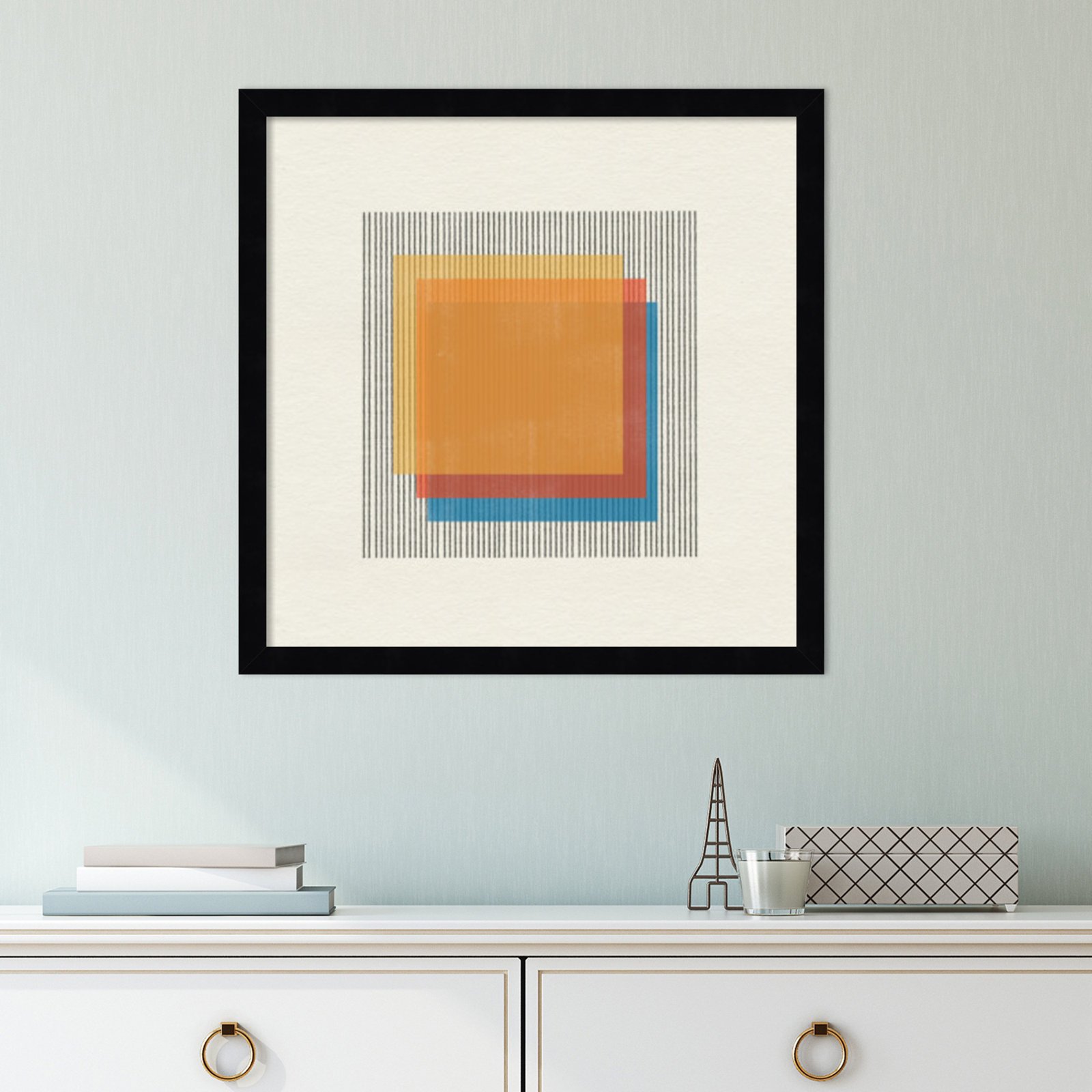 Midcentury Modern Squares No 1 Print, Black Framed, 17" H x 17" W x 1" D