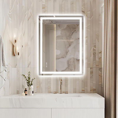Miroir de salle de bain 32 po x 24 po à DEL avec lumières, miroir de meuble-lavabo à éclairage avant et rétroéclairé pour mur, miroir de maquillage double à DEL, 3 couleurs, incassable, anti-buée, CR95 +, horizontal / vertical