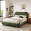 Lit plateforme tapissier contemporain à dossier chameau, prêt pour le matelas, aucun sommier nécessaire, grand / simple. Très grand, avec pieds en bois rond-1299692333-1299692332