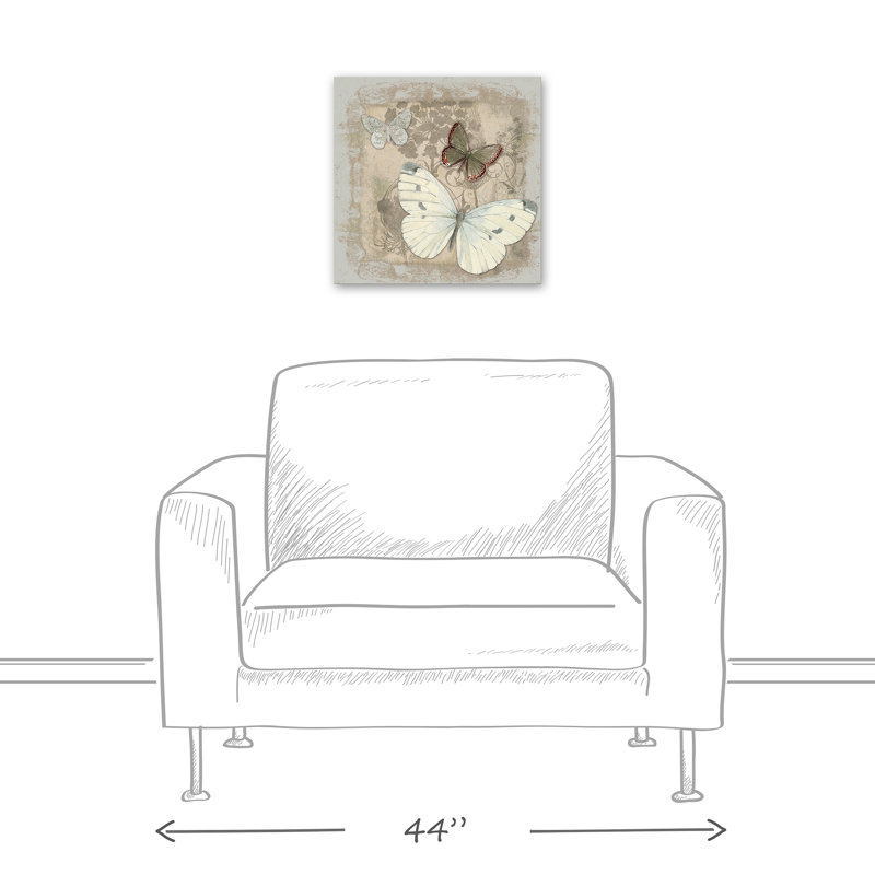 Papillons neutres sur toile, H 12 po x l 12 po x P 1,25 po