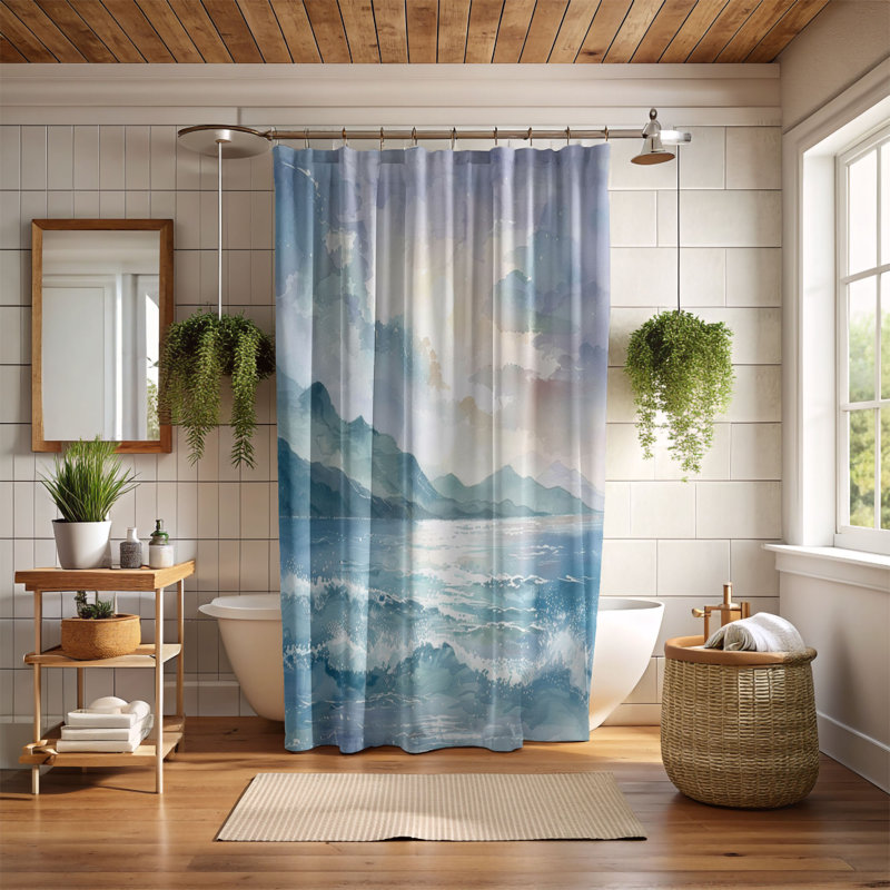 Rideau de douche 1 pièce Vibrant Ocean Watercolors, H 74 po x l 71 po
