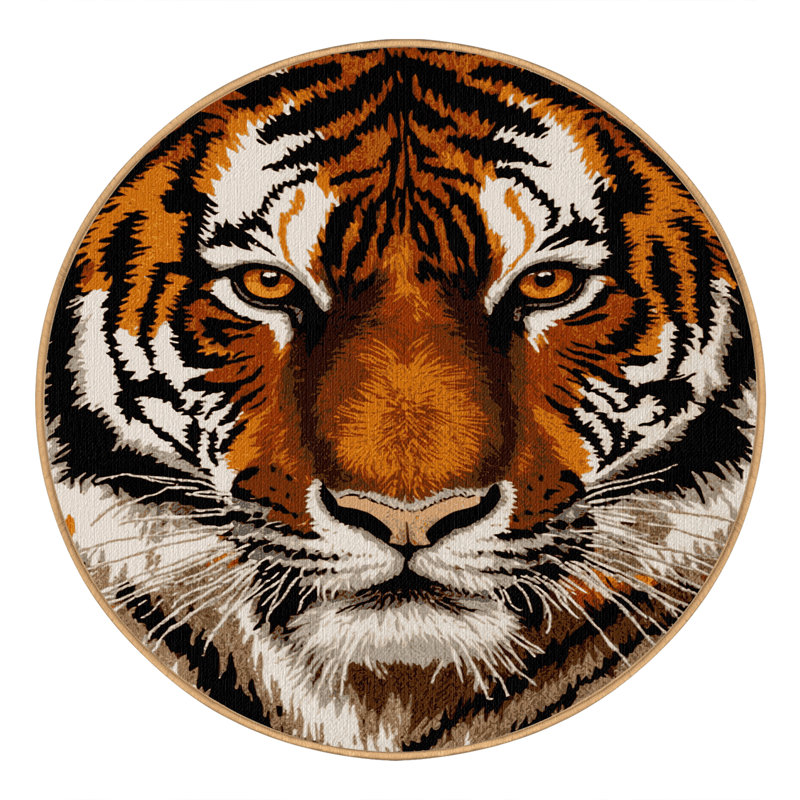 Washable Sumatran Tiger Big Cats Area Rug, Round 3'