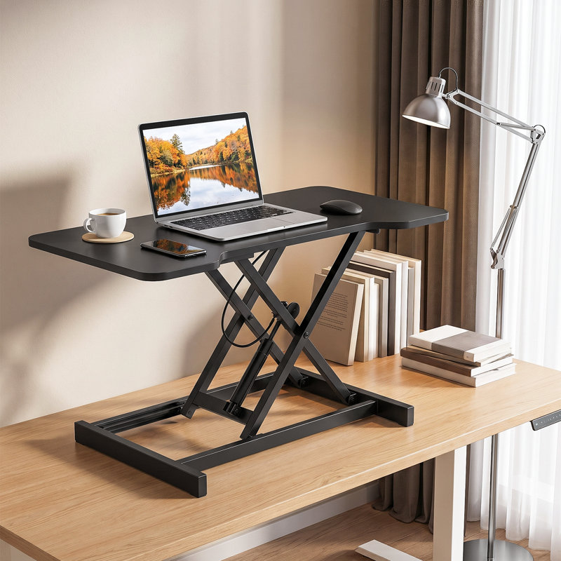 Convertisseur de bureau assis-debout, support pneumatique pour ordinateur portable avec clavier et écran unique, idéal pour les postes de travail informatiques avec ordinateur portable et écran unique. Dimensions pour utilisation au bureau.