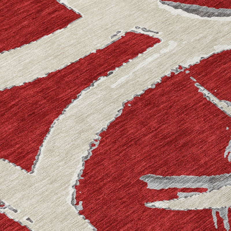Red Synthetic Rectangular Washable 5' x 7' Area Rug