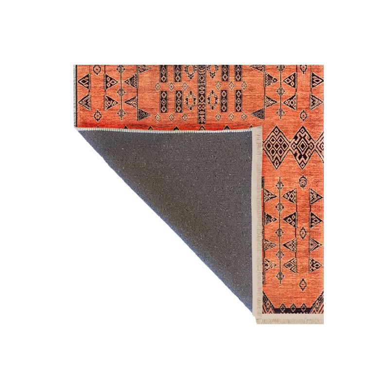 Tapis décoratif moderne orange lavable à la machine, Rectangle 2 pi 6 po x 4 pi 11 po