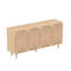Buffet en bois massif et MDF, style rustique naturel, portes en rotin tressé et jonc de mer, 150 cm (L) x 75 cm (H), 1 pièce, meuble télé avec rangement, 4 compartiments.
