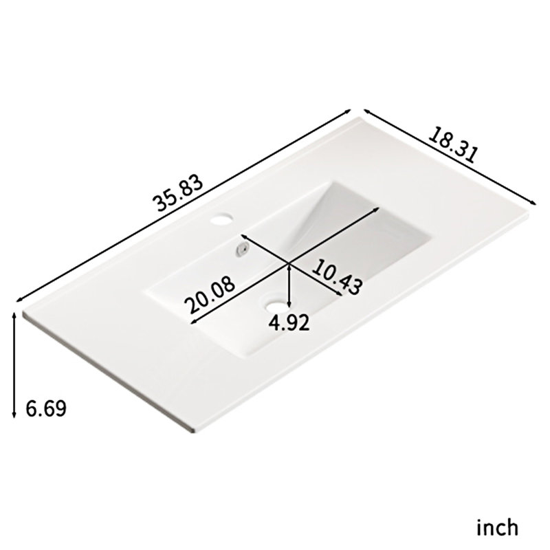 Lavabo vasque de salle de bain, comptoir de meuble-lavabo en céramique sans trop-plein, 36"