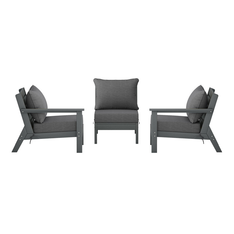 Ensemble de conversation à assise profonde 3 pièces avec coussins, Gray, Gray