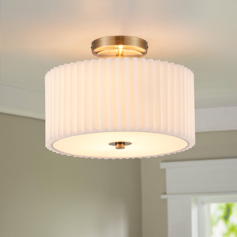Pelayo Polyester Semi Flush Mount, 9.3" H x 12.2" W x 12.2" D, Gold