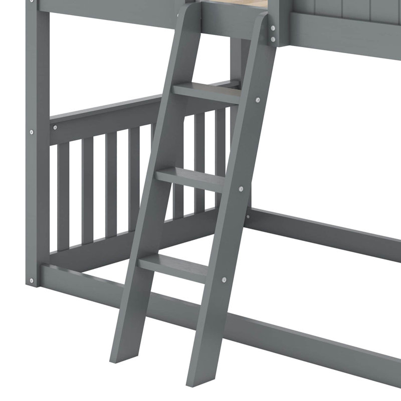 Twin Over Twin House Bunk Bed With Ladder, Gray