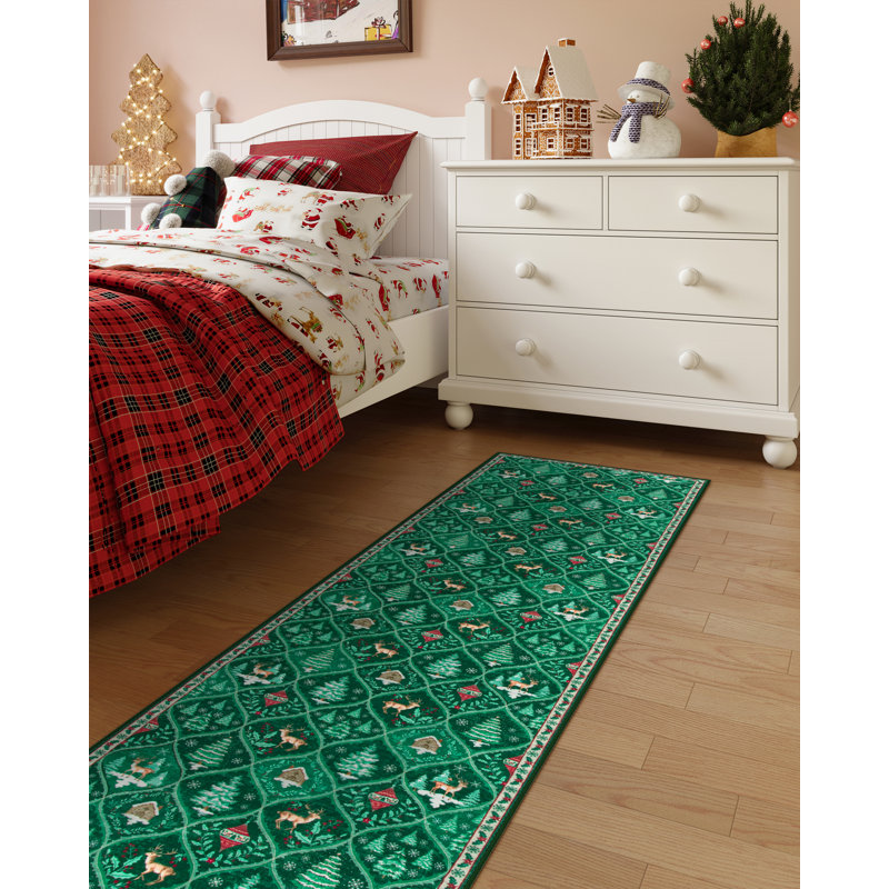 Tapis de Noël lavable marocain Laziya, Tapis de couloir 2 pi x 8 pi